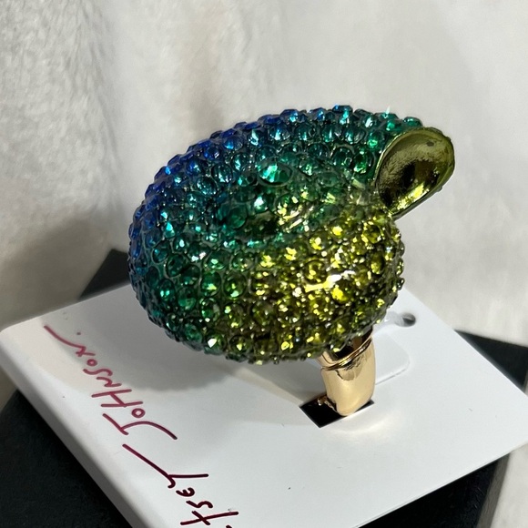 💙💚BETSEY JOHNSON MERMAID JEWELS SHELL Gold Tone Glass Crystals Stretch Ring💙💚NWT - Picture 7 of 10